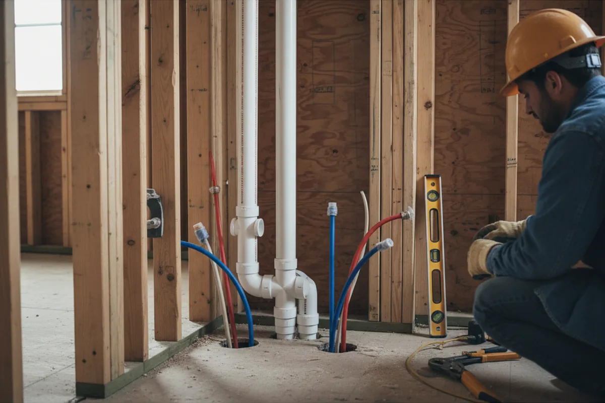 Drain and supply rough-in during Sump Pump Repair in Saint Paul Park